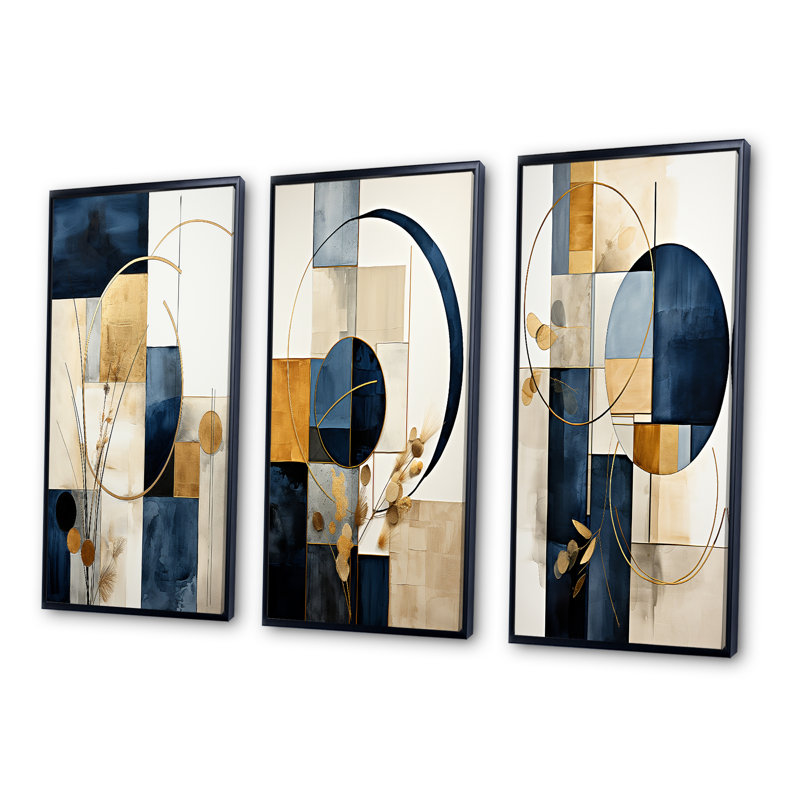 Ensemble d'art mural géométrique bleu marine, ensemble moderne 3 pièces - Simplicité organique, géométrie minimale bleu marine III