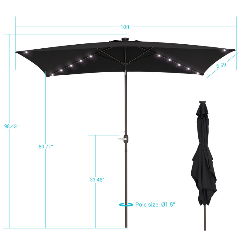 Parasol de marché rectangulaire lumineux 120 po x 78 po Mirela, Noir, noir, noir, noir