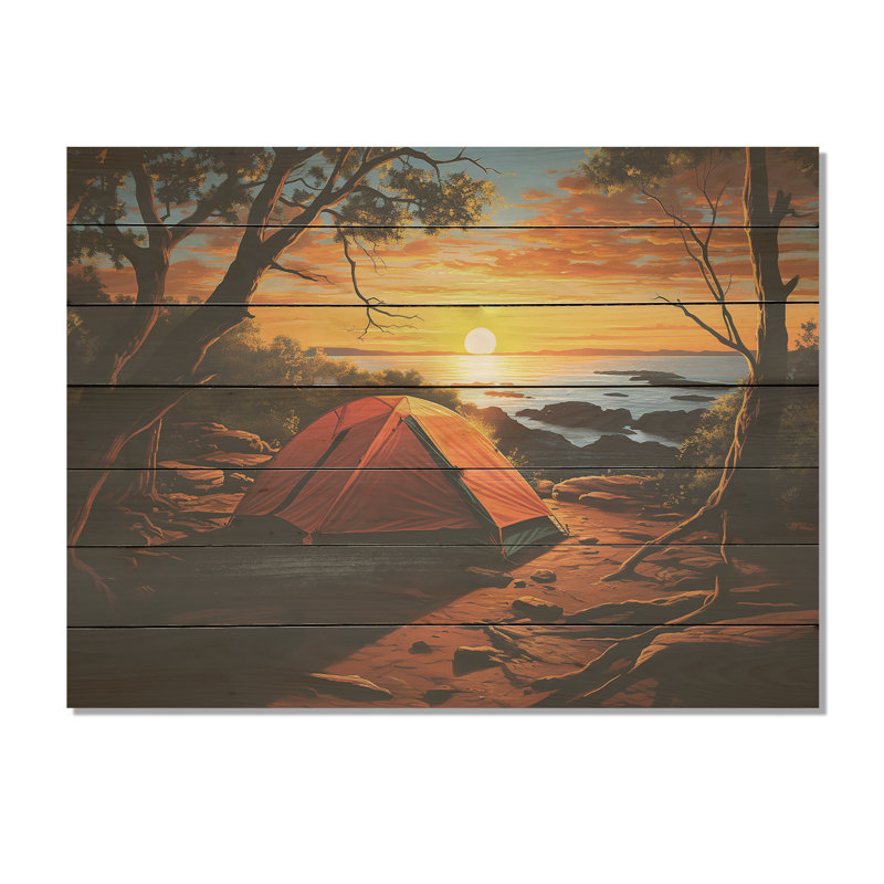 Coastal Camping Tents Retreat I - Impression de voyage sur bois, H 34 po x l 44 po