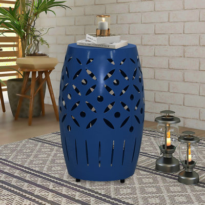 18.31" Tall Geometric Cut Iron Drum End Table