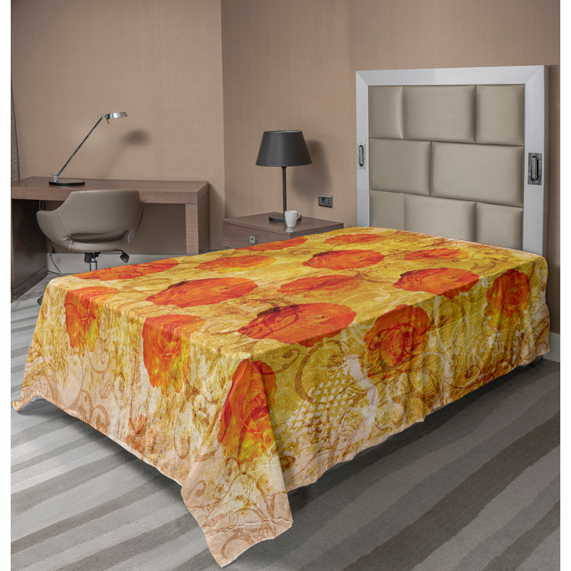 Ambesonne Top Flat Sheet Curving Art, Twin Flat Sheet, Mustard Tan and Burnt Orange Floral