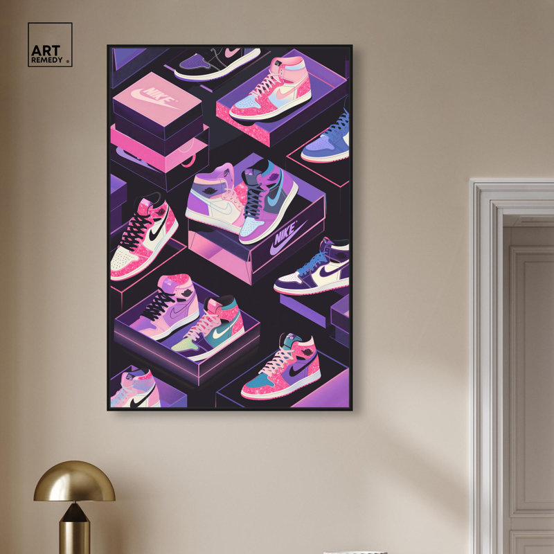 «Neon Pastels Sneakers» par Art Remedy, H 46 po x l 31 po, Cadre flottant noir