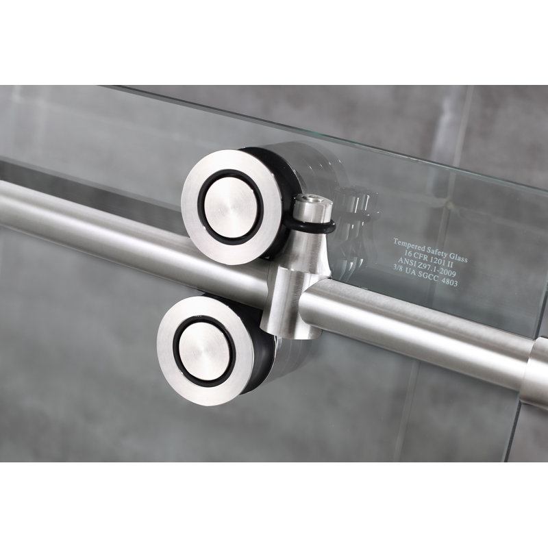 Langham 60" H Single Sliding Frameless Tub Door, Stainless Steel