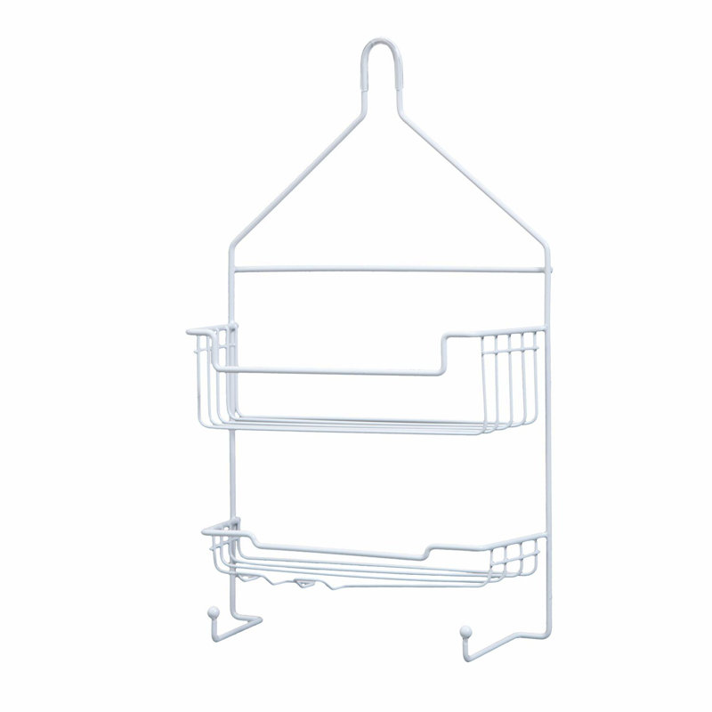 AquaGuard Rust-Resistant 2-Shelf Shower Caddy with Suction Cups and Razor Holders - White
