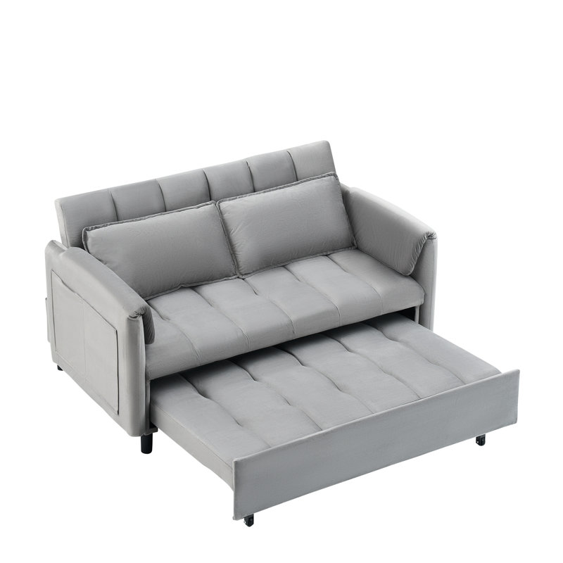 52 po gris avec fonction escamotable, conception moderne, pour le salon et le lit en velours confortable pour les invités 52 po, coussin convertible 3 en 1