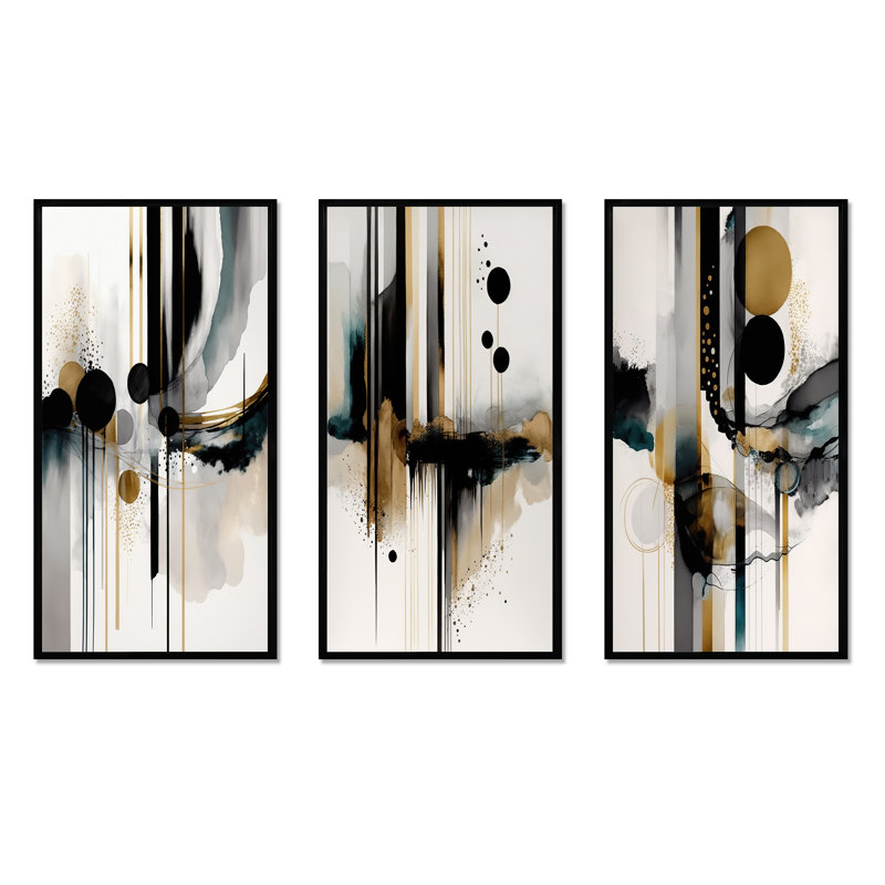 «Abstract Transitional Shapes V», 3 pièces sur toile, Noir, H 40 po x l 60 po