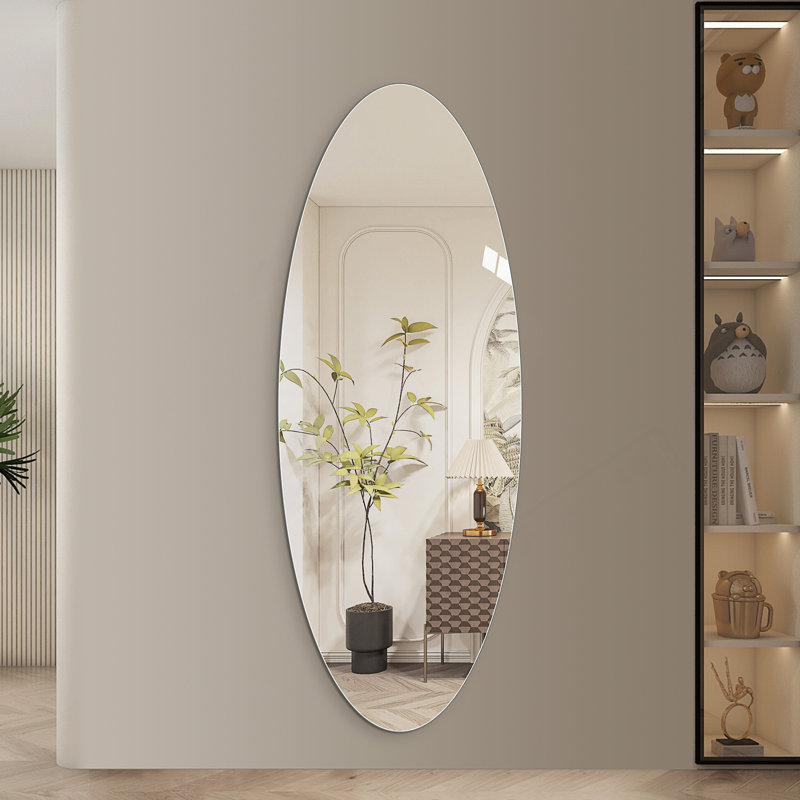 65 x 24 Inch Full Length Wall Mirror, Oval Design, 5mm Copper-Free Silver Glass, Moisture-Resistant & Anti-Oxidation, HD Reflection, Wall-Mounted for Entryway, Bedroom & Salon