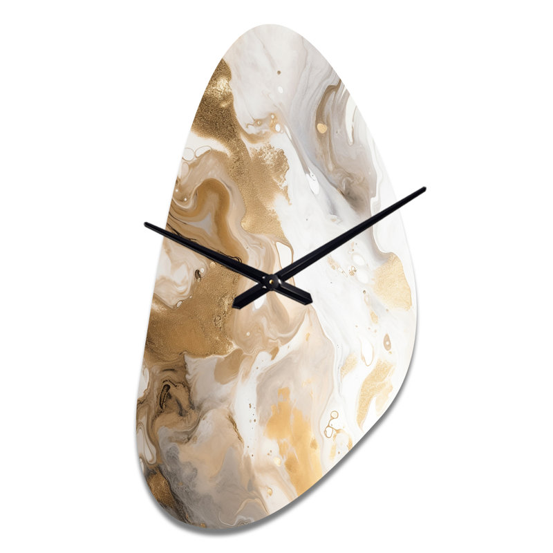 Or et gris A Marble Effect IV - Horloge murale asymétrique en métal, impression d'horloge murale moderne unique, Grand