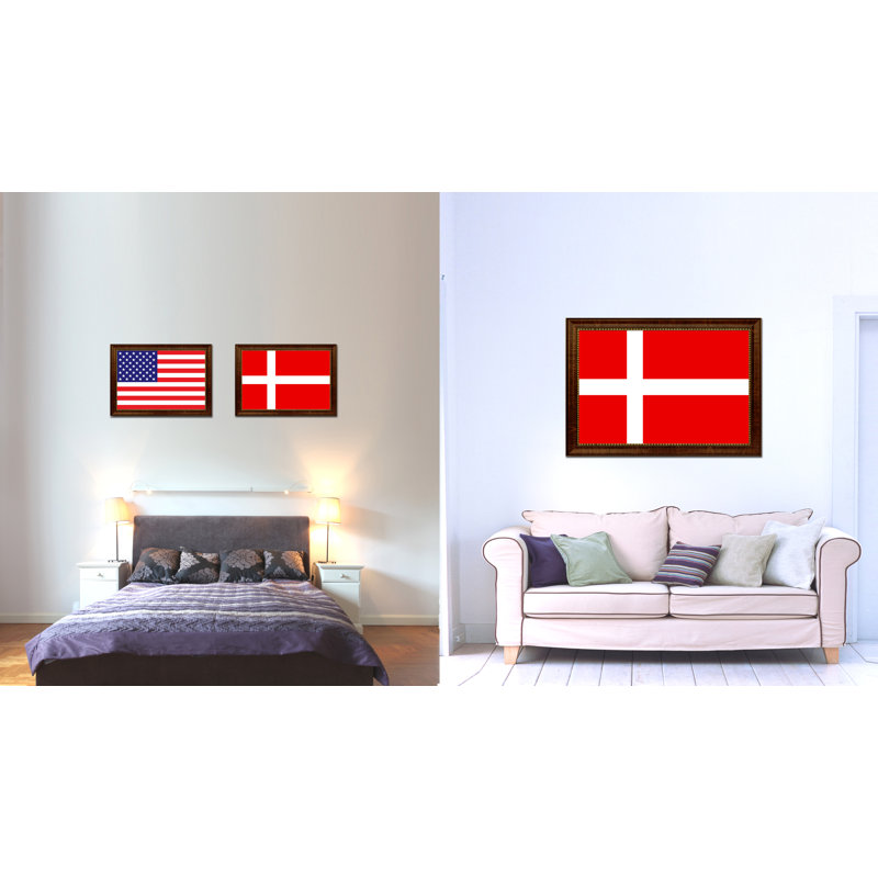 Impression sur toile, "denmark country flag", H 15 po x l 21 po x P 1 po, Encadrement brun