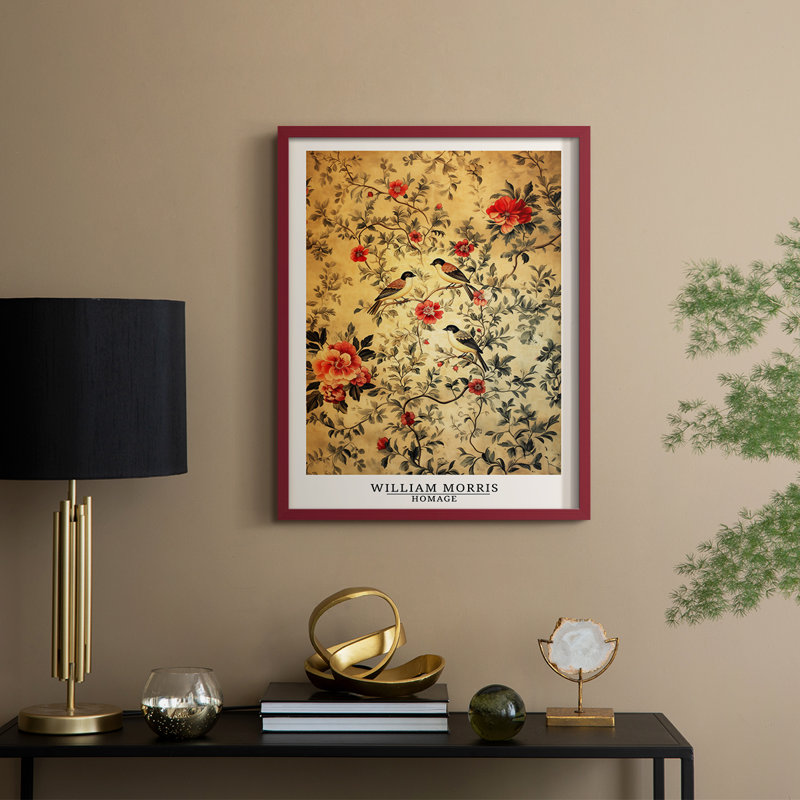 Imprimé encadré en bois massif de la série CC XX de Wm Morris, H 11 po x l 9 po, Rouge