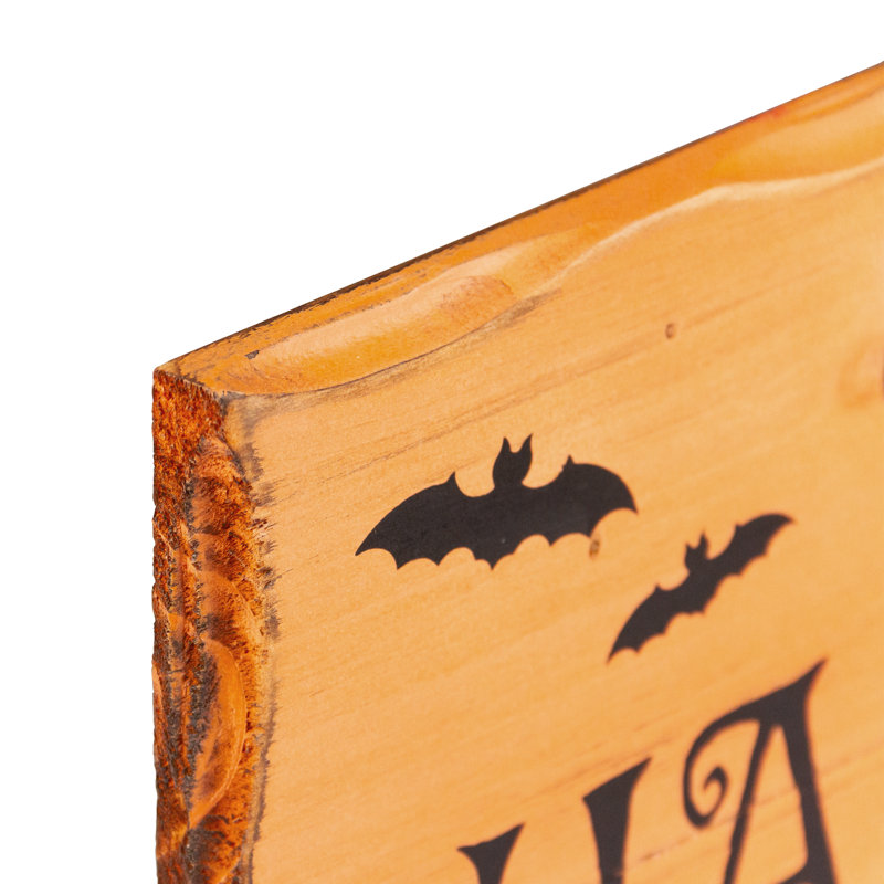 24" Orange and Black Wooden Halloween Wall Sign with Bats