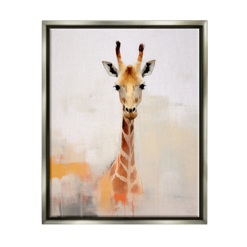 Portrait de girafe moderne, Cadre flottant gris lustré, H 31 po x l 25 po x P 1,7 po