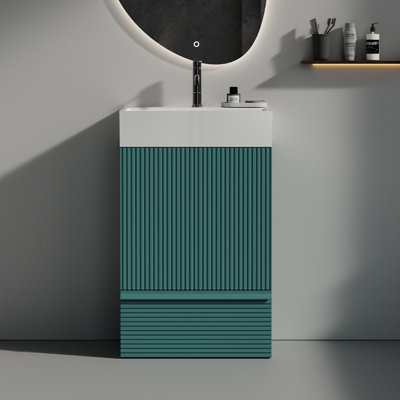 Meuble-lavabo de salle de bain moderne avec lavabo en céramique Aquamarine - Armoire autoportante pour panneaux E1