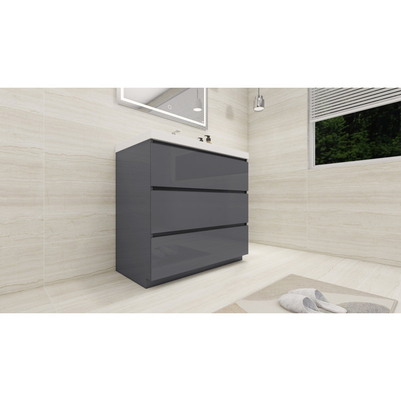 Hargrave 35.45'' Single Bathroom Vanity with Plastic Top, Gloss Gray