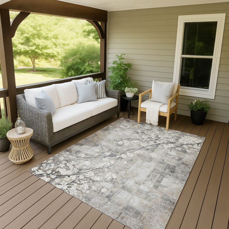 Machine Washable Indoor/Outdoor Boruta ACN2248 Floral Rug, Rectangle 9' x 12'