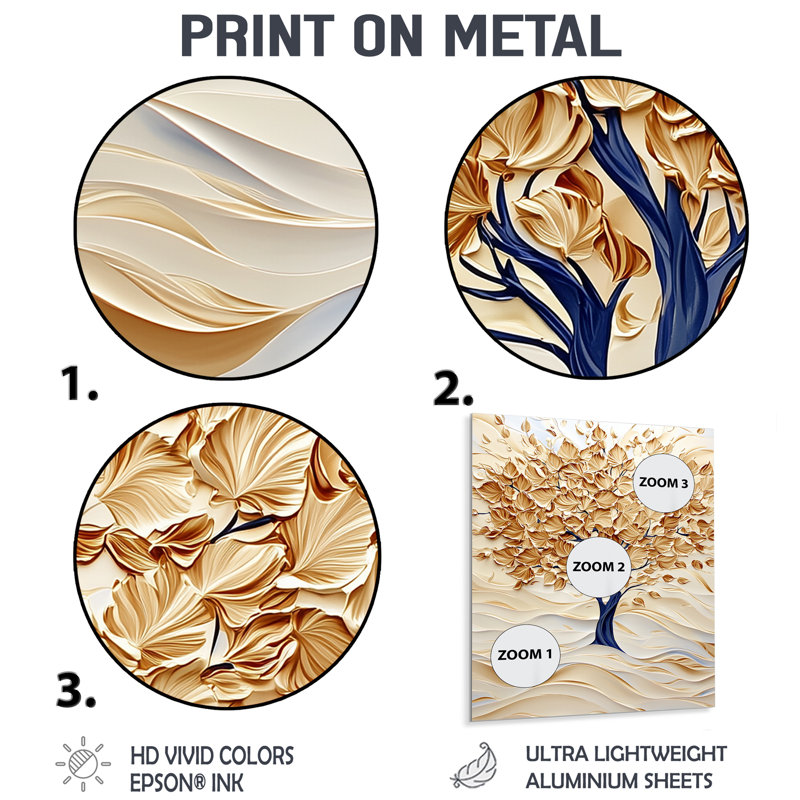 «Gold Winter Maple Tree Essence III» - décor floral en métal, impression sur métal érable, H 32 po x l 24 po x P 0,84 po