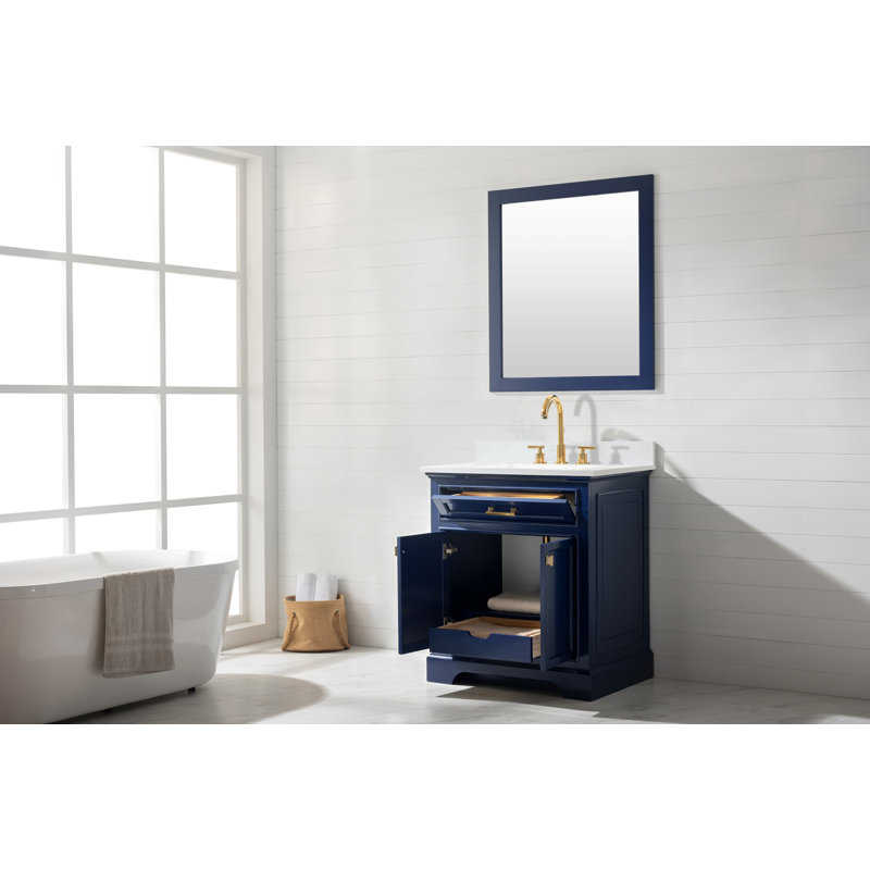 Ensemble de meuble-lavabo simple 30 po Arruda, Bleu, Laiton satiné