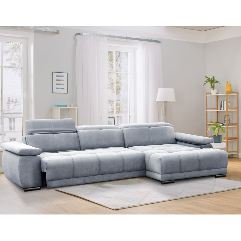 Jafiya 4 Seater Velvet Sofa Bed, Grey, Right Hand Facing