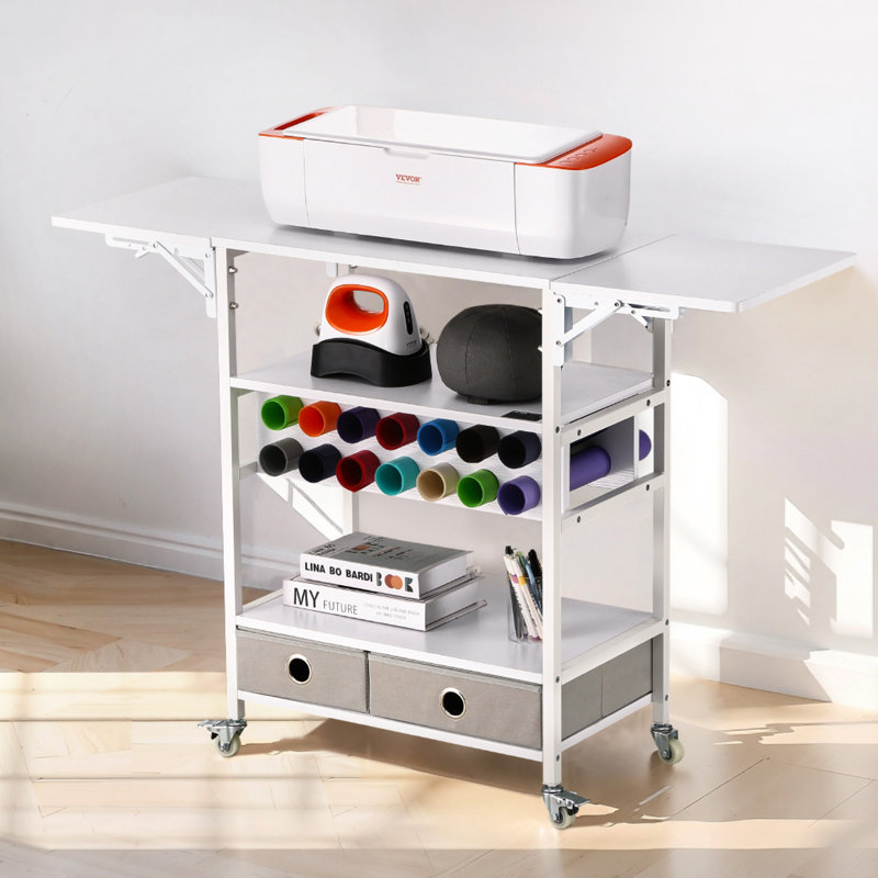 Rolling Craft Cart and Storage Table 14 Vinyl Roll Holders 2 Drawers Foldable