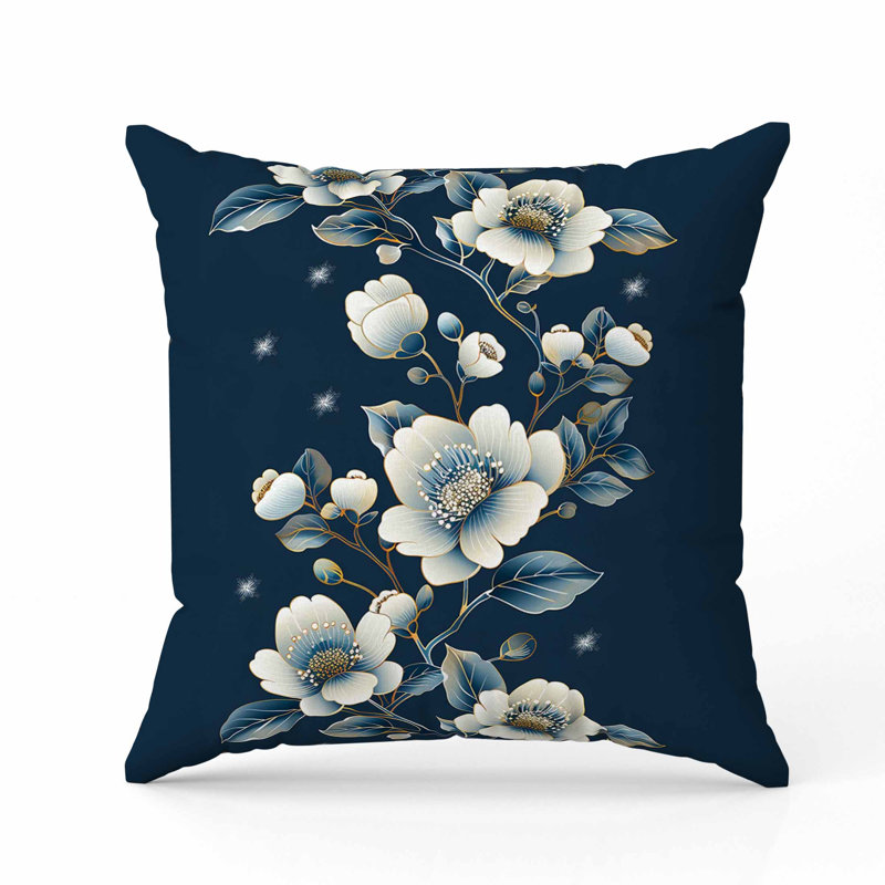 Coussin en suède bleu sarcelle Flowerscape, Carré 16 po