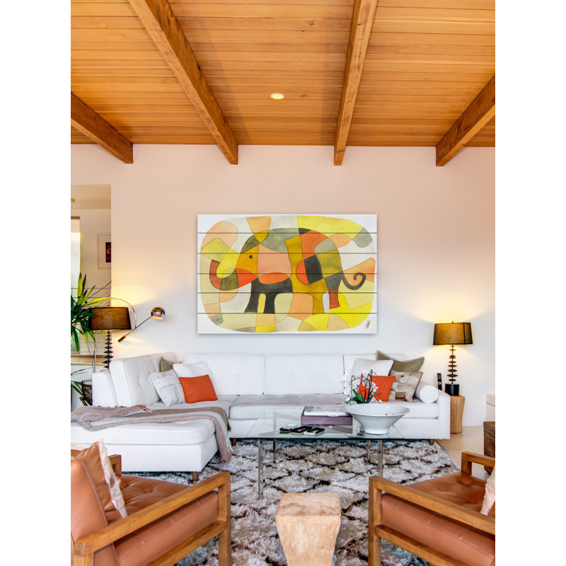 Elephant Colours Graphic Art Print, 12" H x 18" W, White Wood