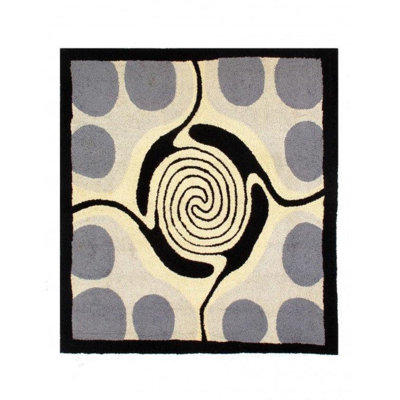 Tapis gris / noir / blanc en laine et en coton 4 pi 11 po x 5 pi 6 po Teilo