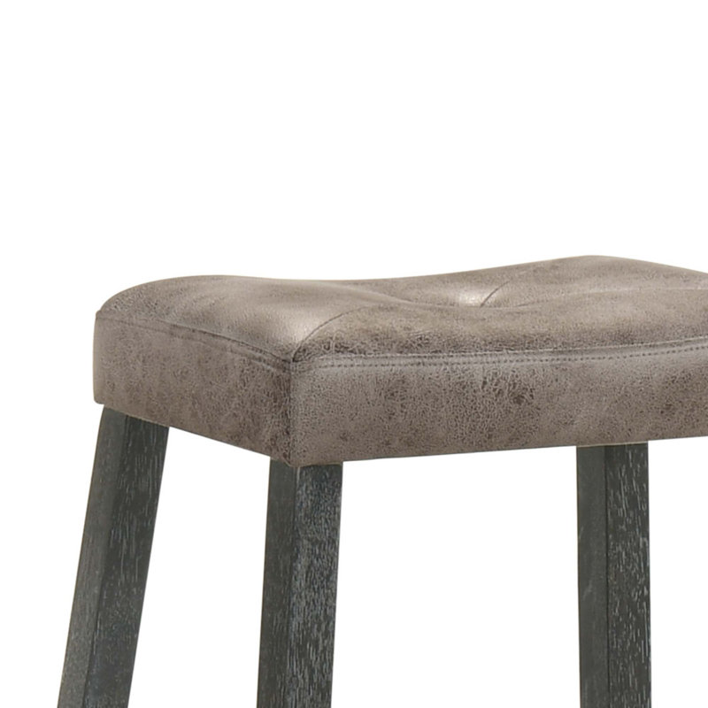 Rustic Backless Counter Stools With Faux Leather Seat(Set Of2), Light Brown