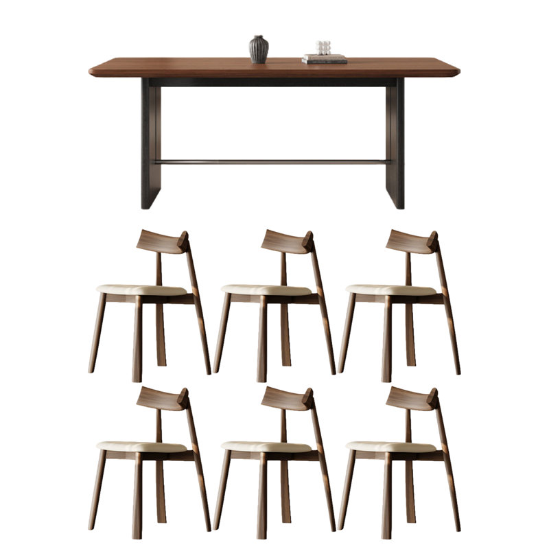 Simple dining table rectangular solid wood, 7 Pieces: Table, 6 Chairs, 29.53" H x 62.99" W x 31.5" D