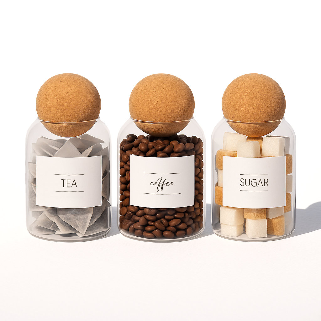 Symple Stuff Cork Ball Glass Tea Coffee Sugar Jars Set | Wayfair.co.uk