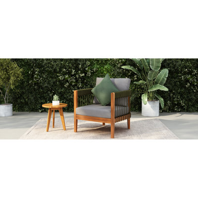 Fauteuil club d'extérieur, bois, corde tissée à la main, conception ergonomique, coussins amovibles imperméables, profilé nécessitant peu d'entretien, résistant aux intempéries,