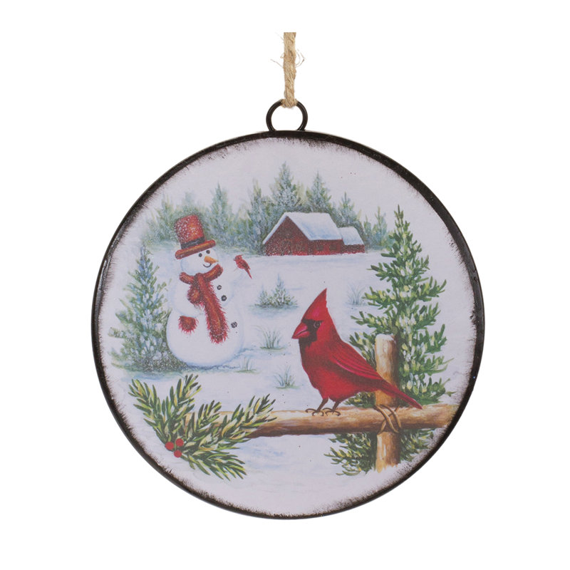 Woodland Snowman Disc Ornaments Set of 12 with Rustic Design