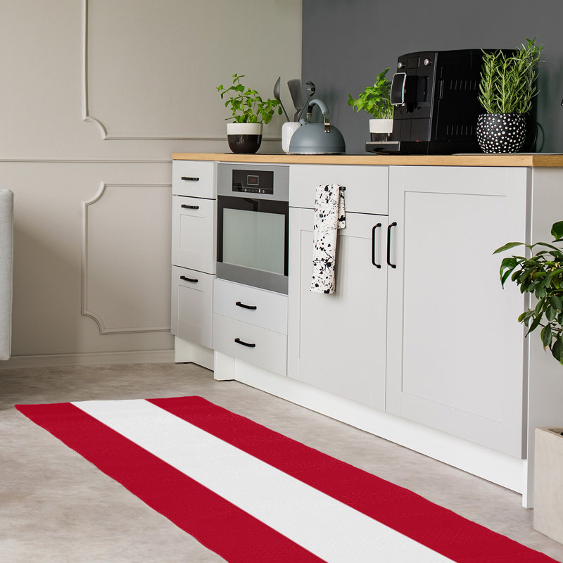 Tapis rouge/blanc rayé Los Angeles, Tapis de couloir 2 pi 6 po x 8 pi