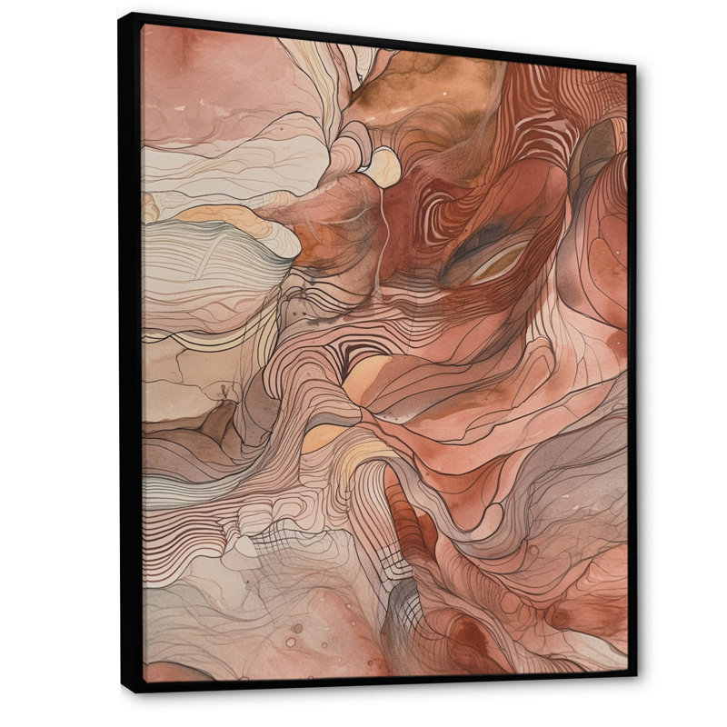 Chocolat, rêves, terre cuite, aquarelle - peinture abstraite, art mural, H 44 po x l 34 po x P 1,5 po, Cadre flottant noir