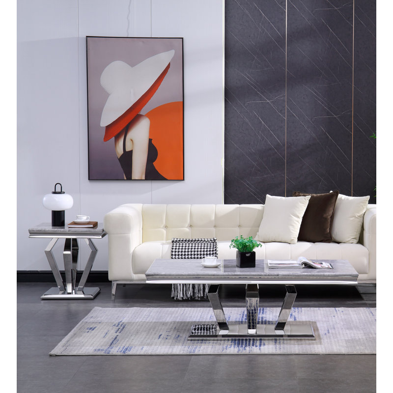 Ottavia Black and Gold End Table , Silver