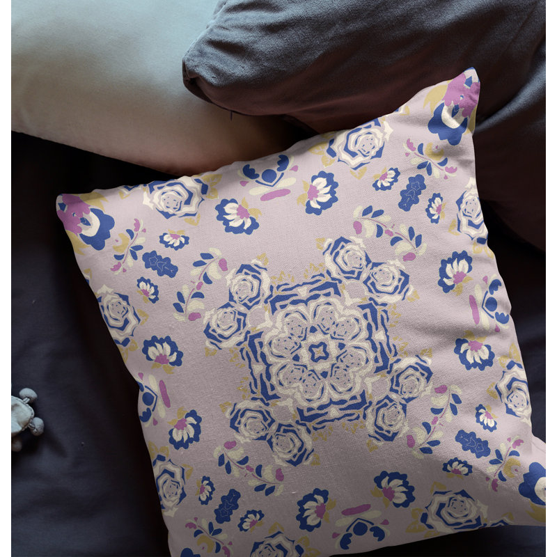  Housse et insert de coussin carré rose, 16 po x 16 po, Mauve / Bleu