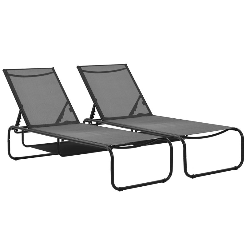 Chaise longue d'extérieur en métal 67 po (ensemble de 2), Noir