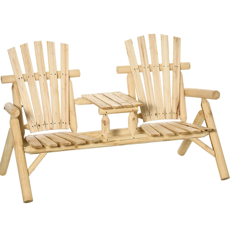 Chaise de jardin en bois avec table pour 2 personnes, chaise de patio près d'un foyer extérieur, finition naturelle, terrasse, porche, jardin rustique, table pour 2 personnes, jardin, charme