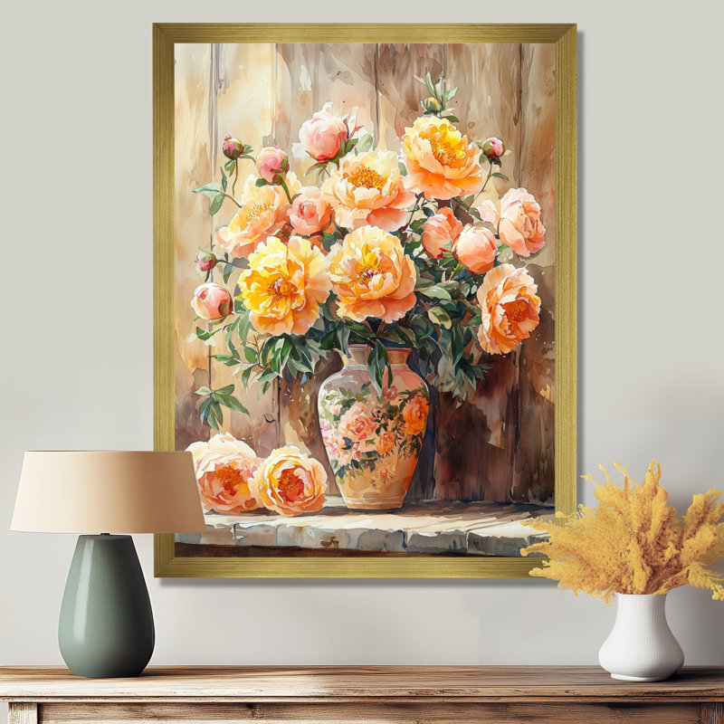 Carson - art mural floral, H 32 po x l 16 po, Reproduction encadrée d'une seule photo, Doré