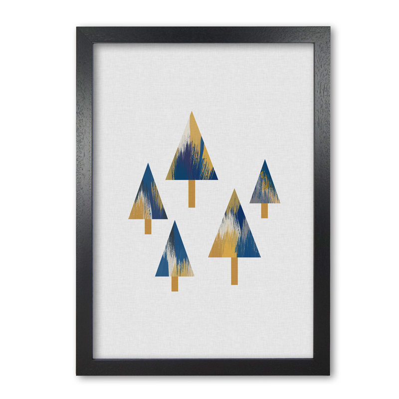 Trees Blue And Yellow - Print, Black Grain Frame, 85 cm H x 60 cm W x 5 cm D