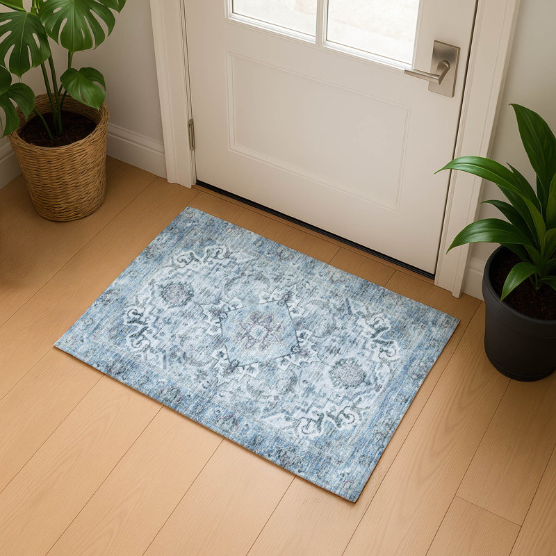 Premium Machine Washable Mayfield AMF2164 global Rug, Rectangle 1'8" x 2'6", Sky