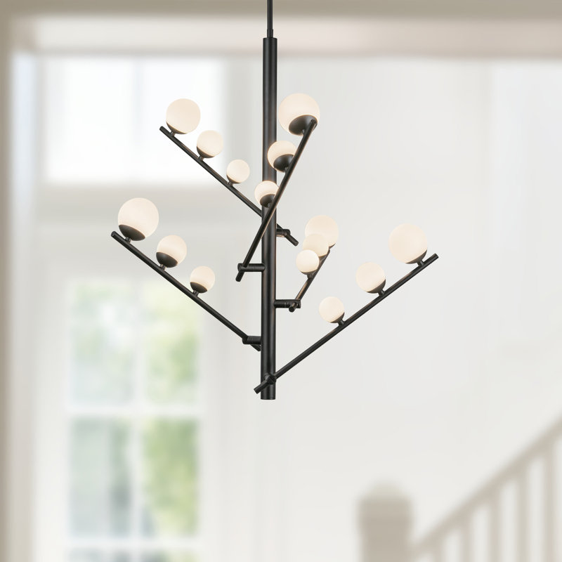 Cypress 5 Arm Opal Glass LED Chandelier, Black