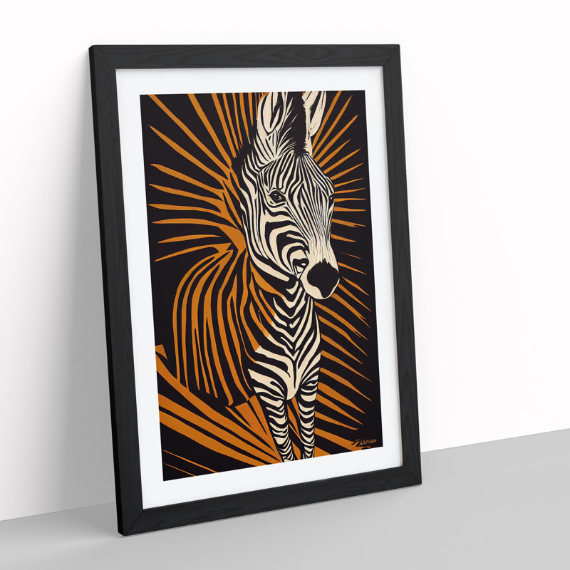 Zebra Explosion Abstract - Single Picture Frame Painting, 46cm H x 34cm W x 2cm D, Black