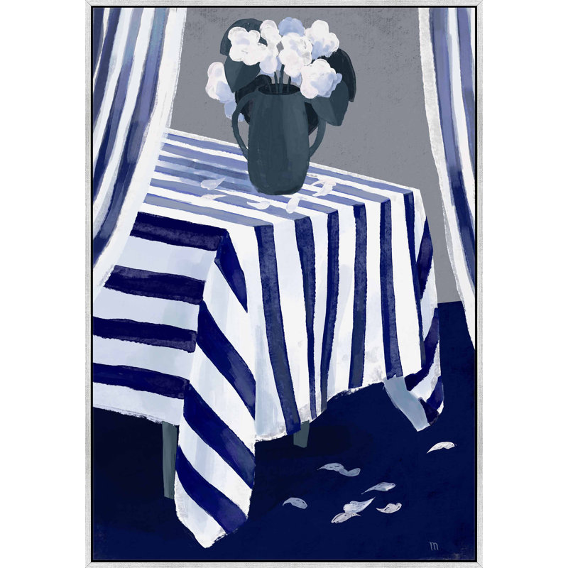 Blue Carpet Painting by Marco Marella For Studio M, Silver Framed Canvas, 35" W x 50" H