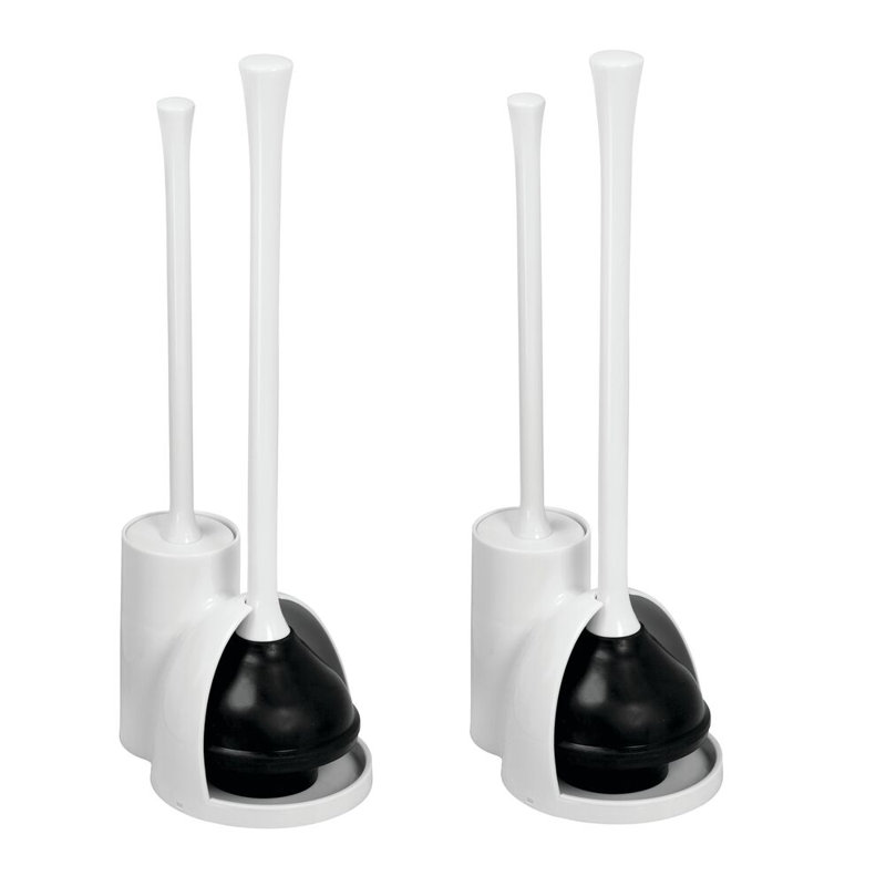 iDesign Compact Toilet Brush and Plunger Set - Set of 2 - White