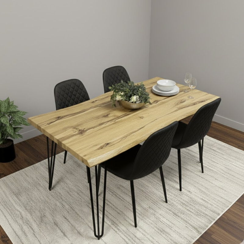 4 - Person Dining Set, Black, 75cm H x 117cm W x 77cm D