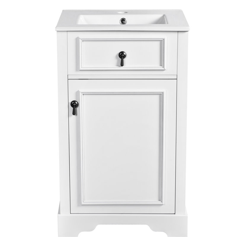 Meuble-lavabo de 20 pouces avec lavabo en céramique, détails élégants et tablette réglable pour les petites salles de bain, salles de bain compactes