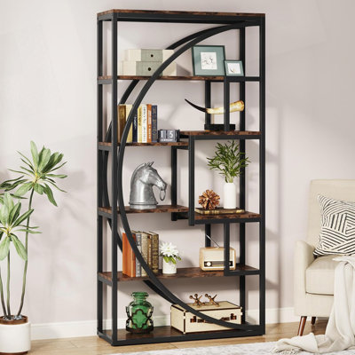 Industrial 5-Tier Rustic Brown Etagere Bookshelf with 8 Open Shelves Organizer