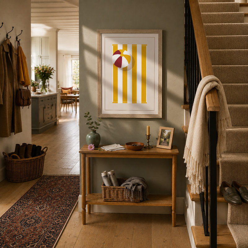 Umbrella And Stripes Minimalist - Print, A1 - 84.1 x 59.4 cm, Oak