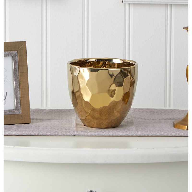 Vase de table en céramique Hewitt, Doré, H 5,25 po x L 6 po x P 6 po