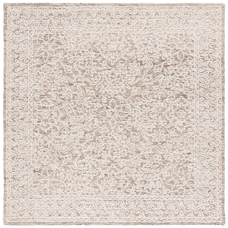 Kaitrin Hand Tufted Wool Pile Floral Rug, Square 6'